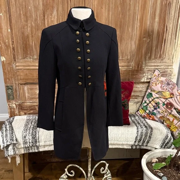 Zara Black Pea Coat with Gold Buttons - Picture 1 of 9